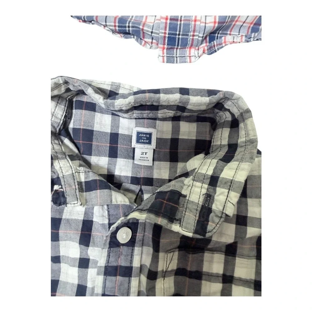 Carter's Janie and Jack Shirts Kids 2T Plaid Flannel Gingham Mint Bundle‎ 4pc